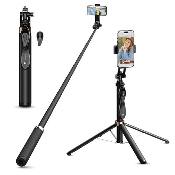 Portronics Lumistick Pro Smart Selfie Stick with 360 Degree Rotation, 10 M Bluetooth Range, 1600 mm Extension Rod for iPhone/Mi/OnePlus/Samsung/Oppo/Vivo and All Phones(Black)