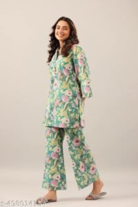 Women's Trendy Printed Cotton Blend Straight CO-ORD SET PISTA