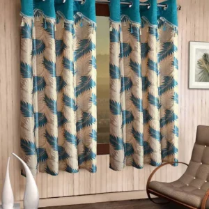 Blue Floral Polyester 5 Ft Semisheer Eyelet Window Curtains (Set of 2)