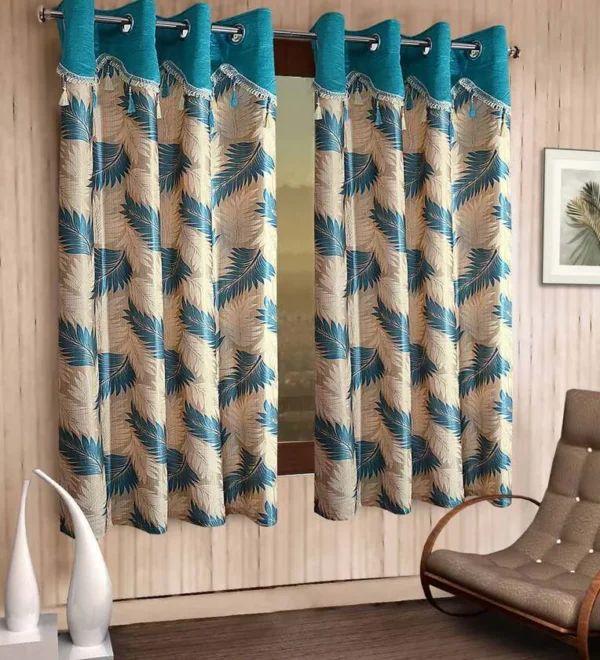 Blue Floral Polyester 5 Ft Semisheer Eyelet Window Curtains (Set of 2)
