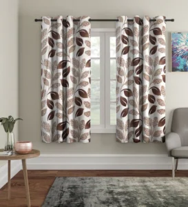 Brown Floral Polyester 5Ft Semisheer Eyelet Window Curtains (Set Of 2)