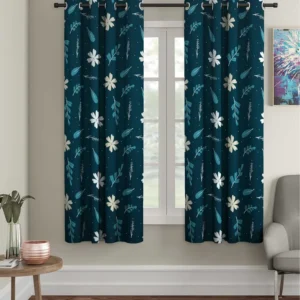Green Floral Polyester 5 Ft Semisheer Eyelet Window Curtains (Set of 2)