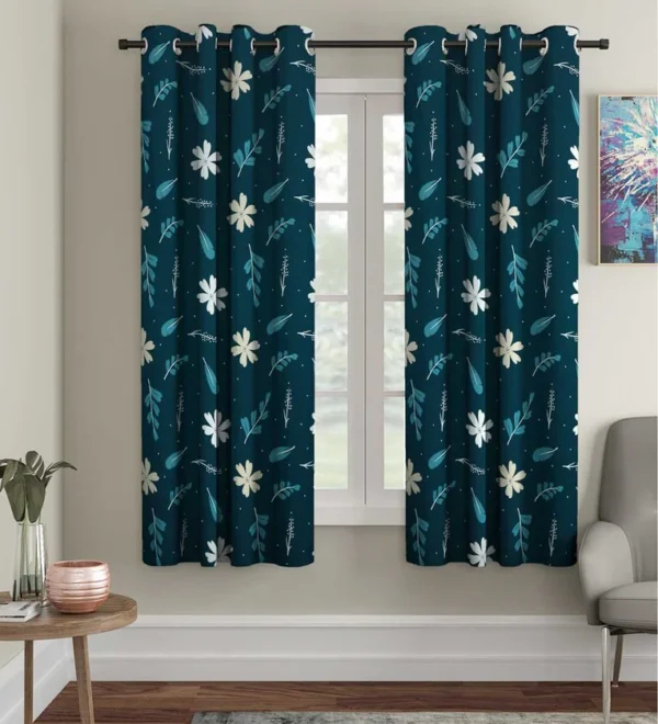 Green Floral Polyester 5 Ft Semisheer Eyelet Window Curtains (Set of 2)