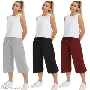 Classic Elegant Women Capris Loose Fit 3 Pack
